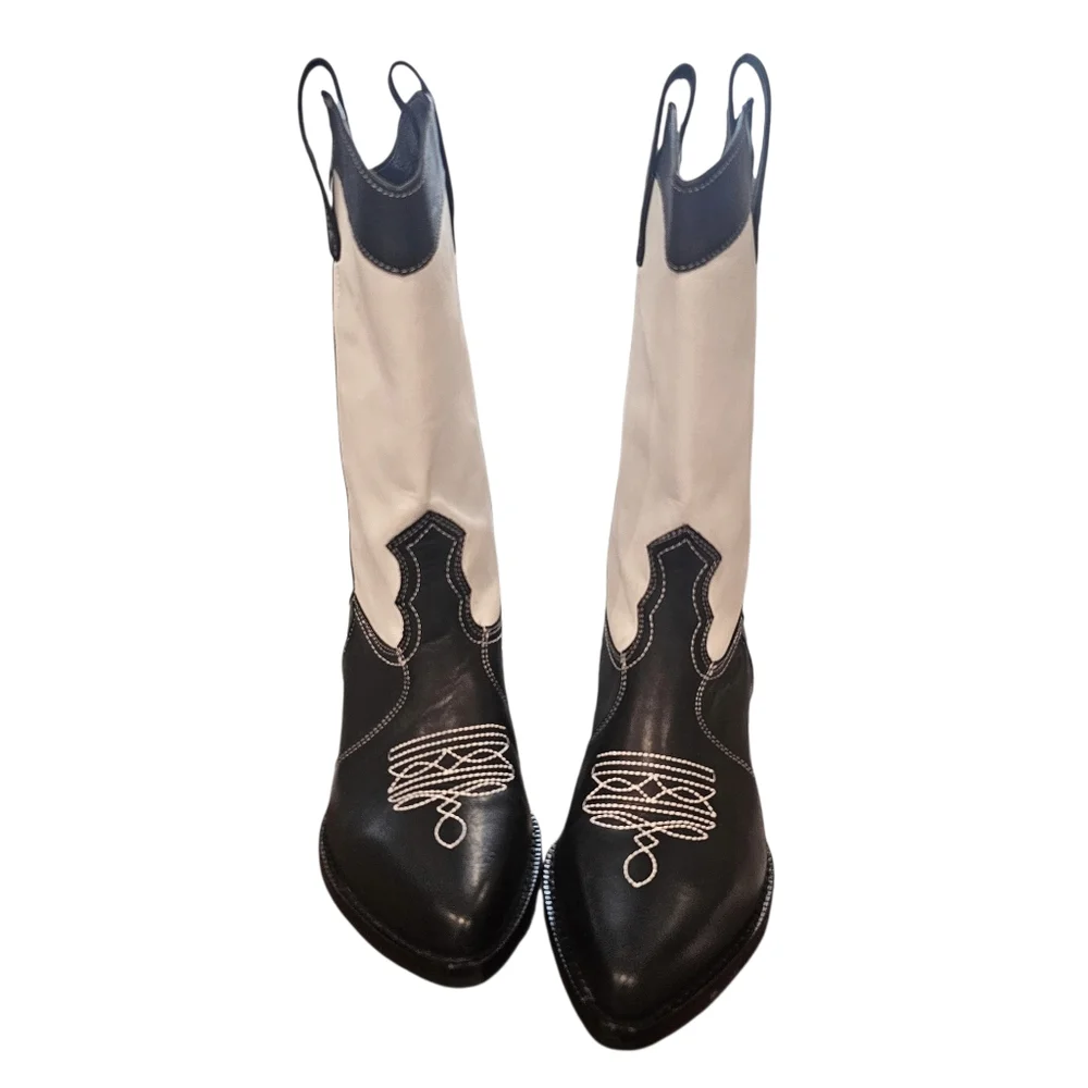 DKNY Women's Lukas Black and White Cowboy Boots - Picture 2 of 13